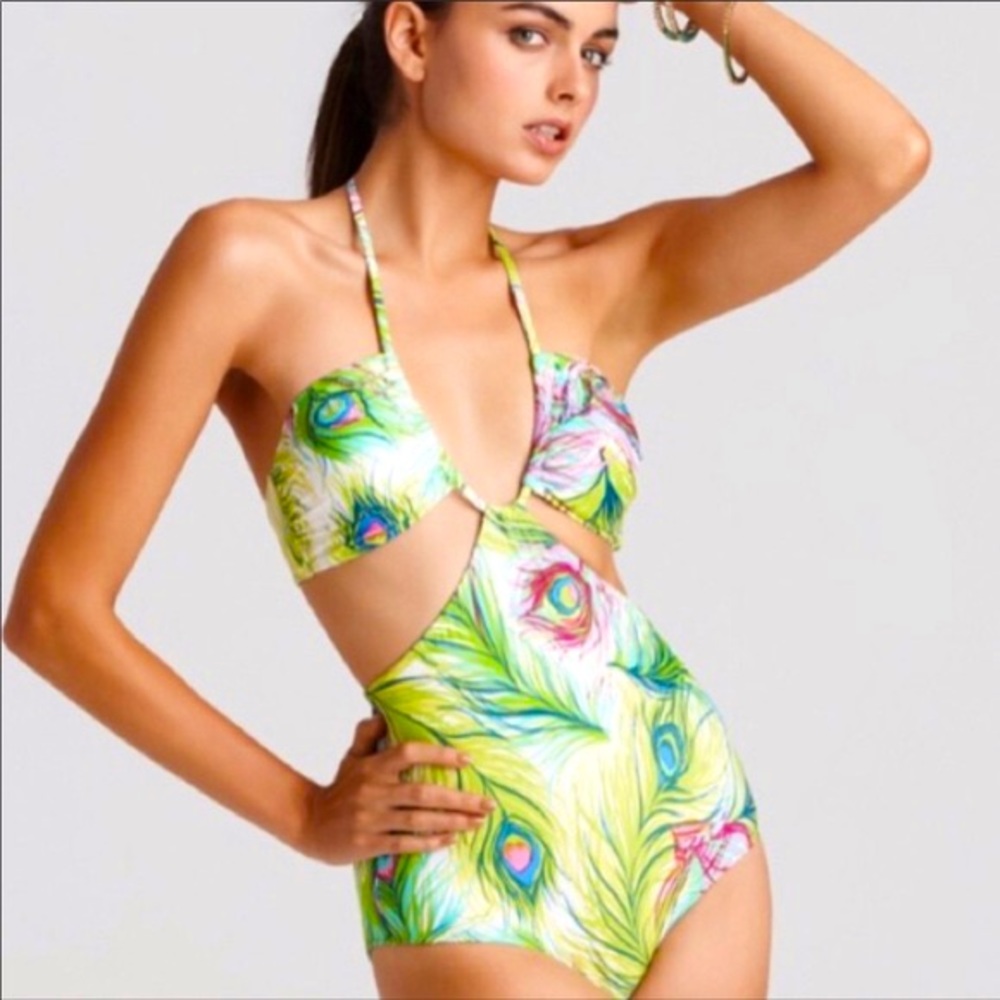 Nanette Lepore Peacock Feather Beaded Monokini